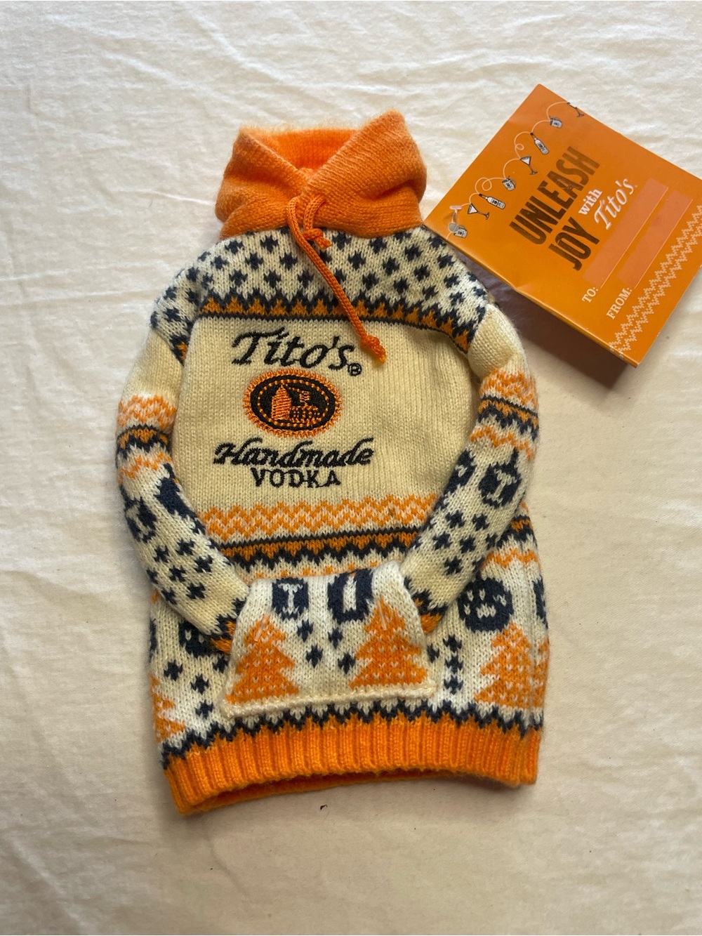 Tito's Orange & Cream Knit Liquor Bottle Sweater - Vodka Logo